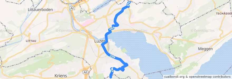 Mapa del recorrido Bus 7: Luzern, Unterlöchli => Luzern, Biregghof de la línea  en Luzern.