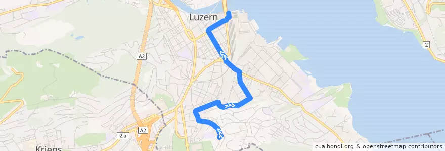 Mapa del recorrido Bus 4: Luzern, Hubelmatt => Luzern, Bahnhof de la línea  en 루체른.
