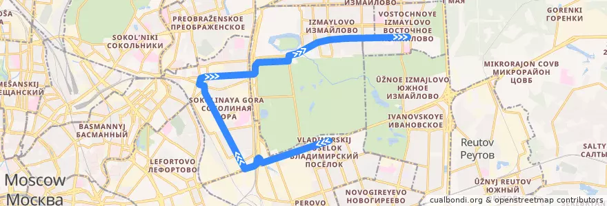 Mapa del recorrido Трамвай 34: 3-я Владимирская улица => 16-я Парковая улица de la línea  en Восточный административный округ.