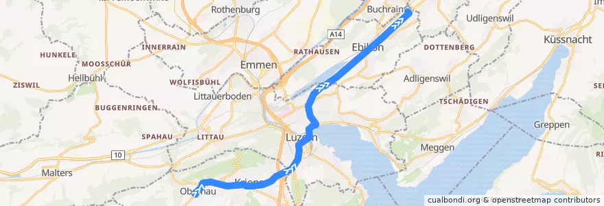 Mapa del recorrido Bus 1: Kriens, Obernau=> Ebikon, Fildern de la línea  en Luzern.
