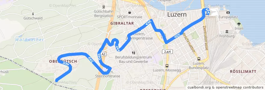 Mapa del recorrido Bus 10: Luzern, Bahnhof => Luzern, Obergütsch de la línea  en Luzern.