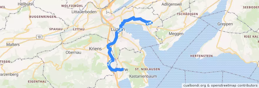 Mapa del recorrido Bus 14: Luzern, Brüelstrasse => Horw, Zentrum de la línea  en Luzern.