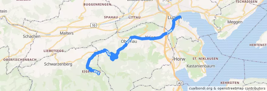 Mapa del recorrido Bus 71: Eigenthal, Talboden => Luzern, Bahnhof de la línea  en Luzern.