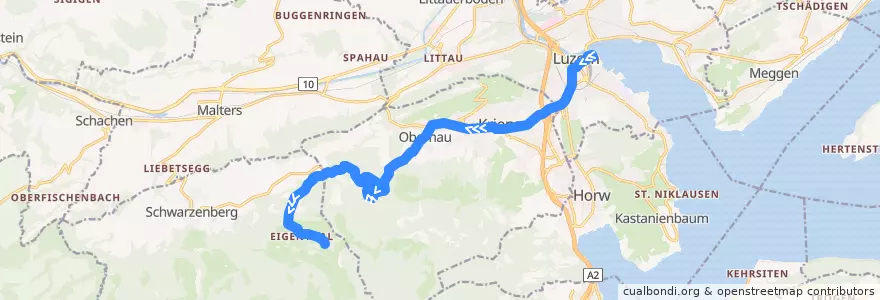 Mapa del recorrido Bus 71: Luzern, Bahnhof => Eigenthal, Talboden de la línea  en Lucerna.