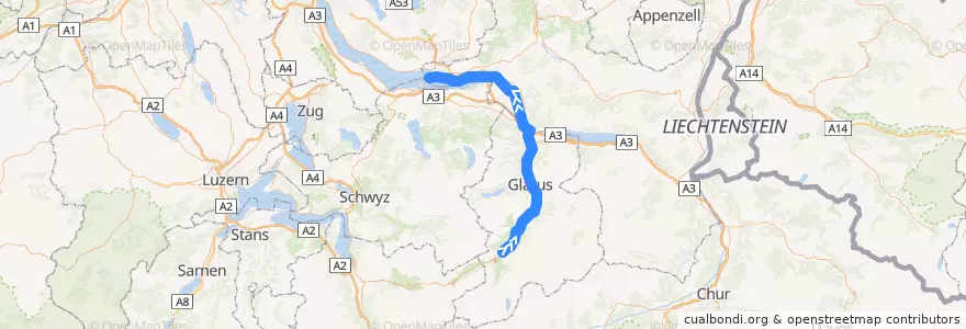 Mapa del recorrido S6: Linthal => Rapperswil de la línea  en İsviçre.