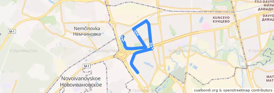 Mapa del recorrido Автобус №180: 66-й квартал Кунцева - Беловежская улица de la línea  en Можайский район.