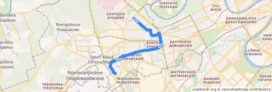 Mapa del recorrido Автобус 190: метро "Молодёжная" - Беловежская улица de la línea  en Western Administrative Okrug.