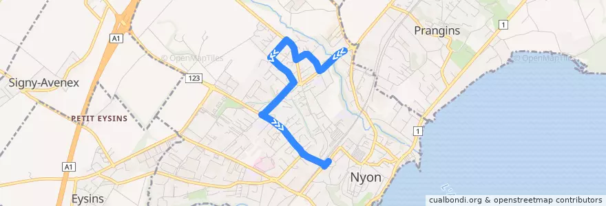 Mapa del recorrido Bus 804: Nyon, Chantemerle => gare de la línea  en Nyon.