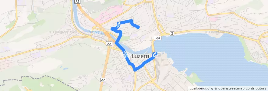 Mapa del recorrido Bus 9: Luzern, Bahnhof => Luzern, Bramberg de la línea  en Lucerne.