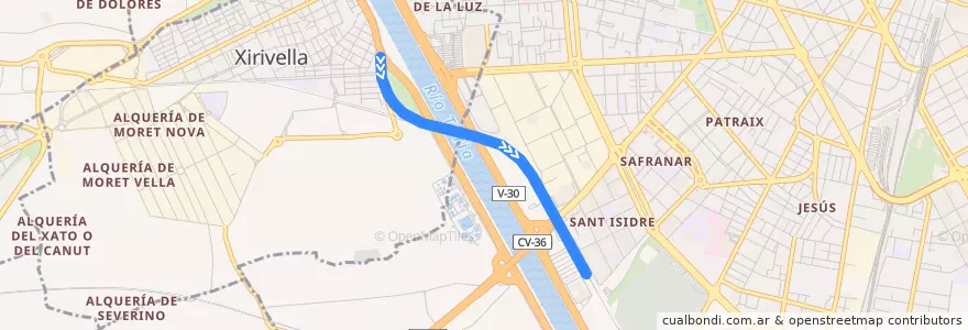 Mapa del recorrido Línea C-4 (Chirivella => València - Sant Isidre) de la línea  en Comarca de València.