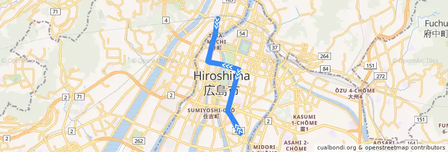 Mapa del recorrido 広島電鉄7号線 de la línea  en Хиросима.