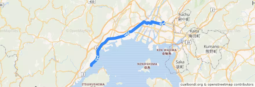 Mapa del recorrido 広島電鉄2号線 de la línea  en 広島県.