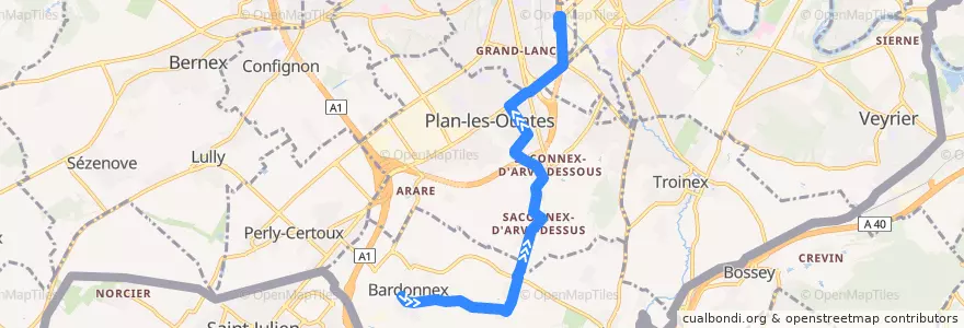 Mapa del recorrido Bus 46: Bardonnex → Stade de Genève de la línea  en Cenevre.