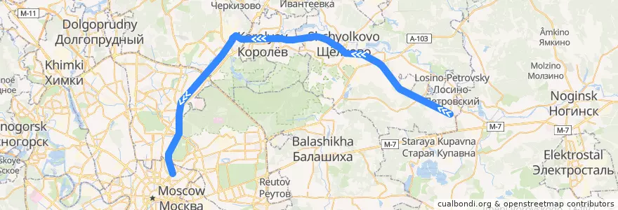 Mapa del recorrido Монино — Москва de la línea  en Центральный федеральный округ.