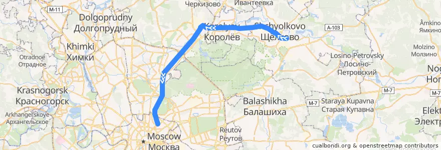 Mapa del recorrido Щёлково — Москва de la línea  en Центральный федеральный округ.