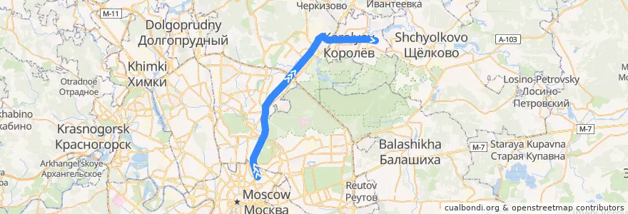 Mapa del recorrido Поезд: Спутник Болшево — Москва de la línea  en District fédéral central.