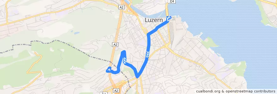 Mapa del recorrido Bus 11: Luzern, Bahnhof => Kriens, Datenberg de la línea  en Luzern.