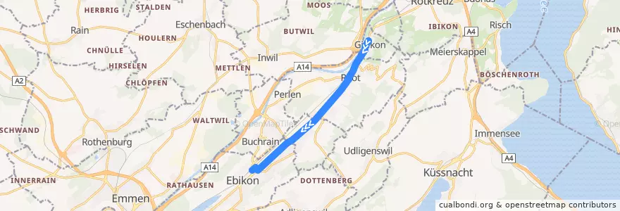 Mapa del recorrido Bus 23: Gisikon, Weitblick => Ebikon, Bahnhof de la línea  en Luzern.