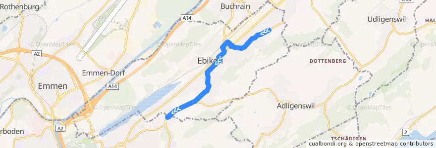 Mapa del recorrido Bus 26: Ebikon, Ottigenbühl => Luzern, Brüelstrasse de la línea  en Ebikon.