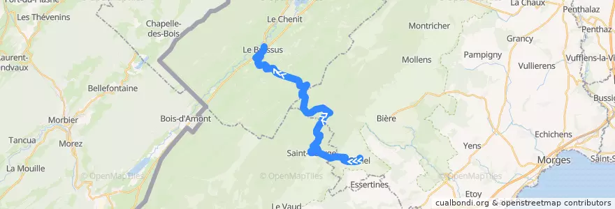 Mapa del recorrido Bus 723: Gimel => Le Brassus (Sa et Di en été) de la línea  en Vaud.