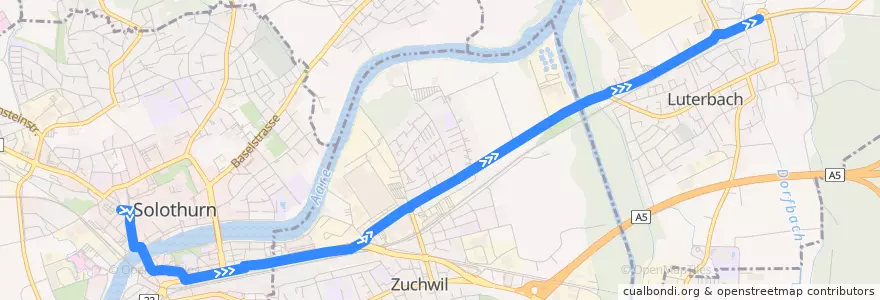 Mapa del recorrido Bus 9: Solothurn => Luterbach de la línea  en Bezirk Wasseramt.
