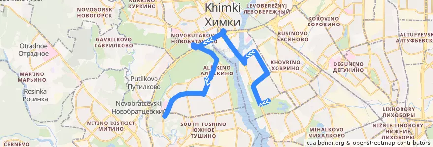 Mapa del recorrido Автобус №173: Станция метро "Речной вокзал" - Братцево de la línea  en Москва.