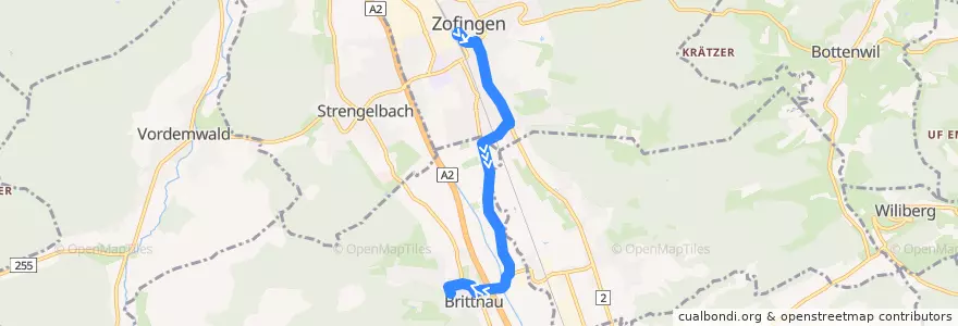 Mapa del recorrido Bus 5: Zofingen => Brittnau de la línea  en Bezirk Zofingen.