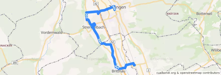 Mapa del recorrido Bus 4: Zofingen => Brittnau-Wikon de la línea  en Bezirk Zofingen.