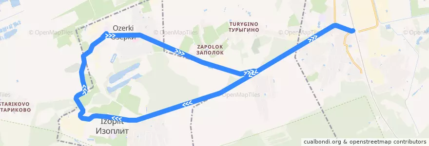 Mapa del recorrido «Редкино - Озерки - Изоплит» de la línea  en Городенское сельское поселение.