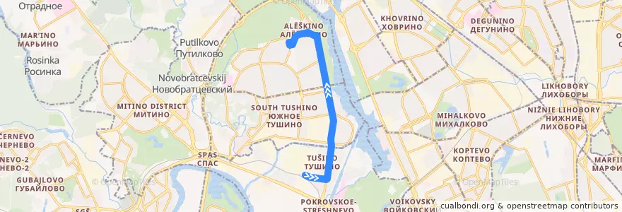 Mapa del recorrido Автобус №102: Станция МЦД "Тушинская" - Станция метро "Планерная" de la línea  en Nordwestlicher Verwaltungsbezirk.