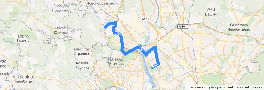 Mapa del recorrido Автобус 958: Метро "Речной вокзал" => Городок ЮРМА de la línea  en Москва.