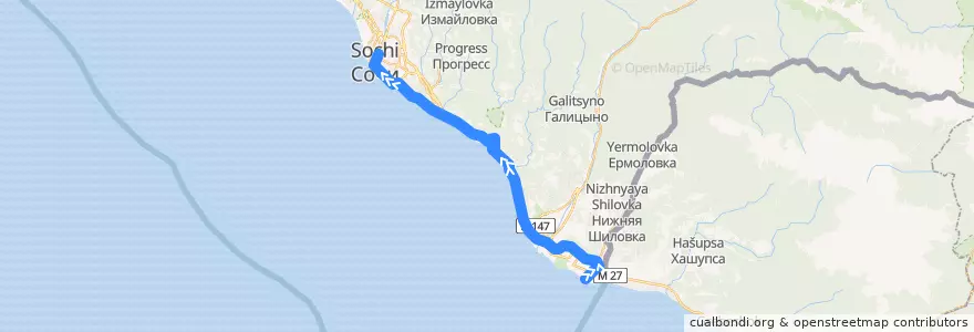 Mapa del recorrido Автобус №50 (Адлер-Сочи) de la línea  en городской округ Сочи.