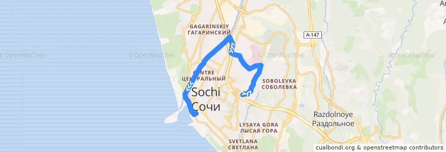 Mapa del recorrido Автобус №24 (Альпийская-Морпорт) de la línea  en городской округ Сочи.