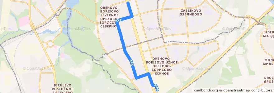 Mapa del recorrido Автобус №766: Каширское шоссе, 148 - 7-й микрорайон Орехова-Борисова de la línea  en Южный административный округ.