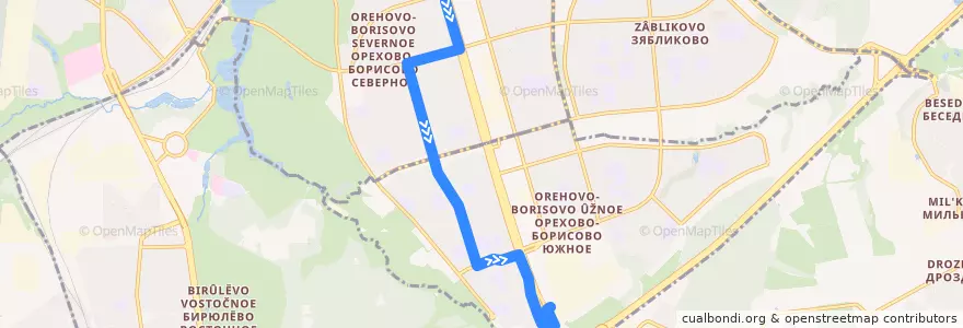 Mapa del recorrido Автобус №766: 7-й микрорайон Орехова-Борисова - Каширское шоссе, 148 de la línea  en Südlicher Verwaltungsbezirk.