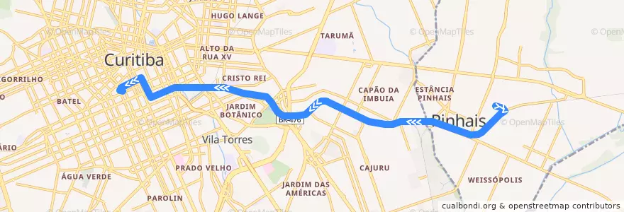 Mapa del recorrido Pinhais / Praça Rui Barbosa de la línea  en Microrregião de Curitiba.