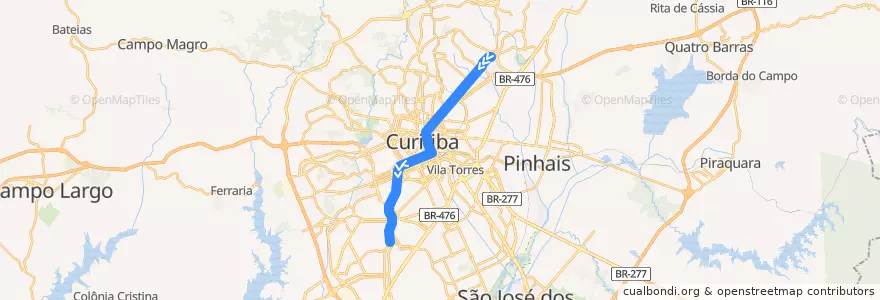 Mapa del recorrido Santa Cândida / Capão Raso de la línea  en Curitiba.