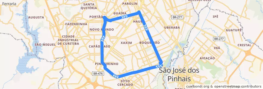 Mapa del recorrido Circular Sul de la línea  en Curitiba.