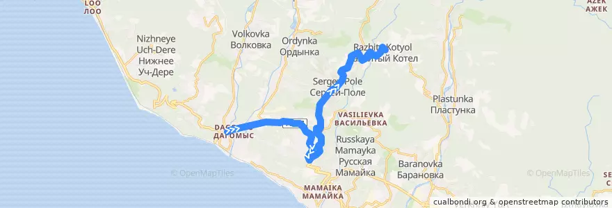 Mapa del recorrido Автобус №144 (Дагомыс-Разбитый Котел) de la línea  en городской округ Сочи.