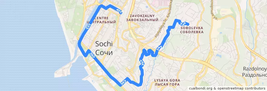 Mapa del recorrido Автобус №14 (Автовокзал-Соболевка) de la línea  en городской округ Сочи.