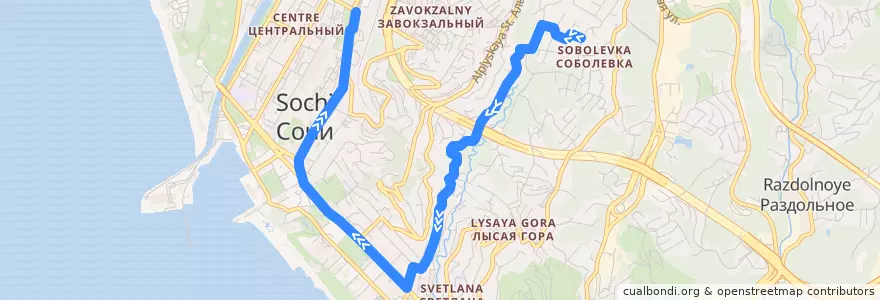 Mapa del recorrido Автобус №14 (Соболевка-Автовокзал) de la línea  en Resort Town of Sochi (municipal formation).