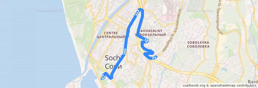 Mapa del recorrido Автобус №24 (Морпорт-Альпийская) de la línea  en городской округ Сочи.