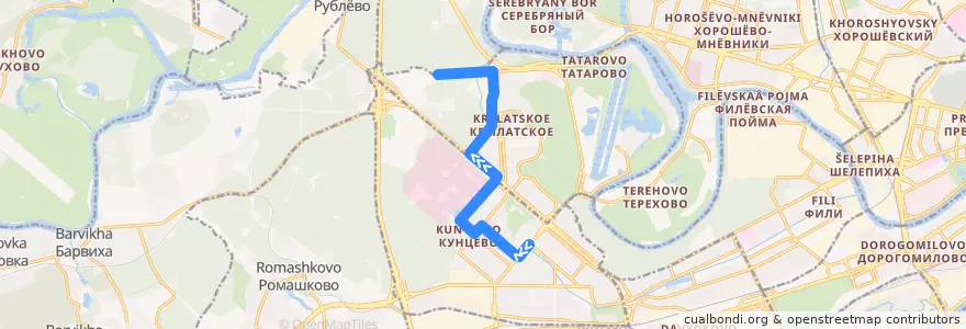 Mapa del recorrido Автобус 251: Метро "Молодёжная" - Автобаза Генштаба de la línea  en Западный административный округ.