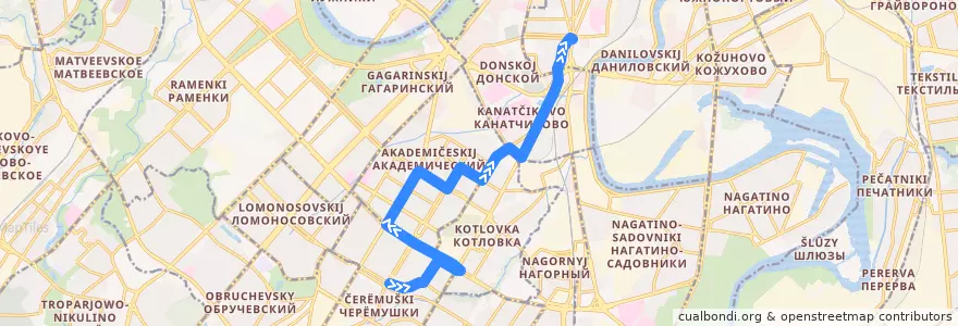 Mapa del recorrido Автобус 121: 23-й квартал Новых Черёмушек => Метро "Тульская" de la línea  en Москва.