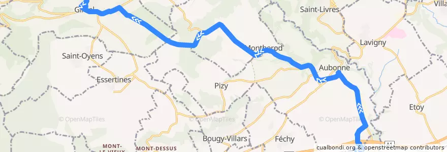 Mapa del recorrido Bus 720 Allaman, gare <-> Aubonne, gare / Gimel, La Vernette de la línea  en District de Morges.