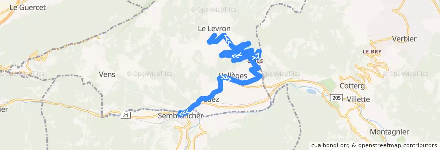Mapa del recorrido Bus Sembrancher <-> Levron de la línea  en Vollèges.