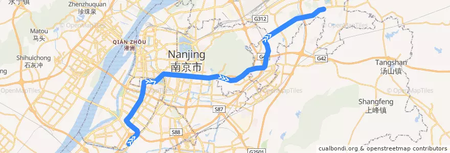 Mapa del recorrido 南京地铁2号线: 油坊桥 => 经天路 de la línea  en Nanjing.