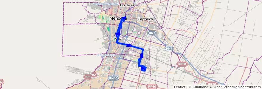 Mapa del recorrido 153 - Maipú - Mendoza por Maza de la línea G10 en Mendoza.