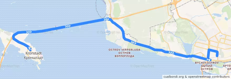 Mapa del recorrido Автобус № 101: Кронштадт => станция метро «Старая Деревня» de la línea  en Санкт-Петербург.