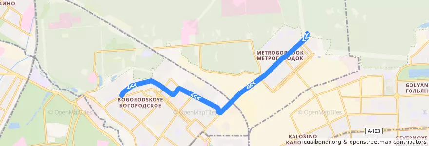 Mapa del recorrido Трамвай 29: Метрогородок => Богородское de la línea  en Восточный административный округ.